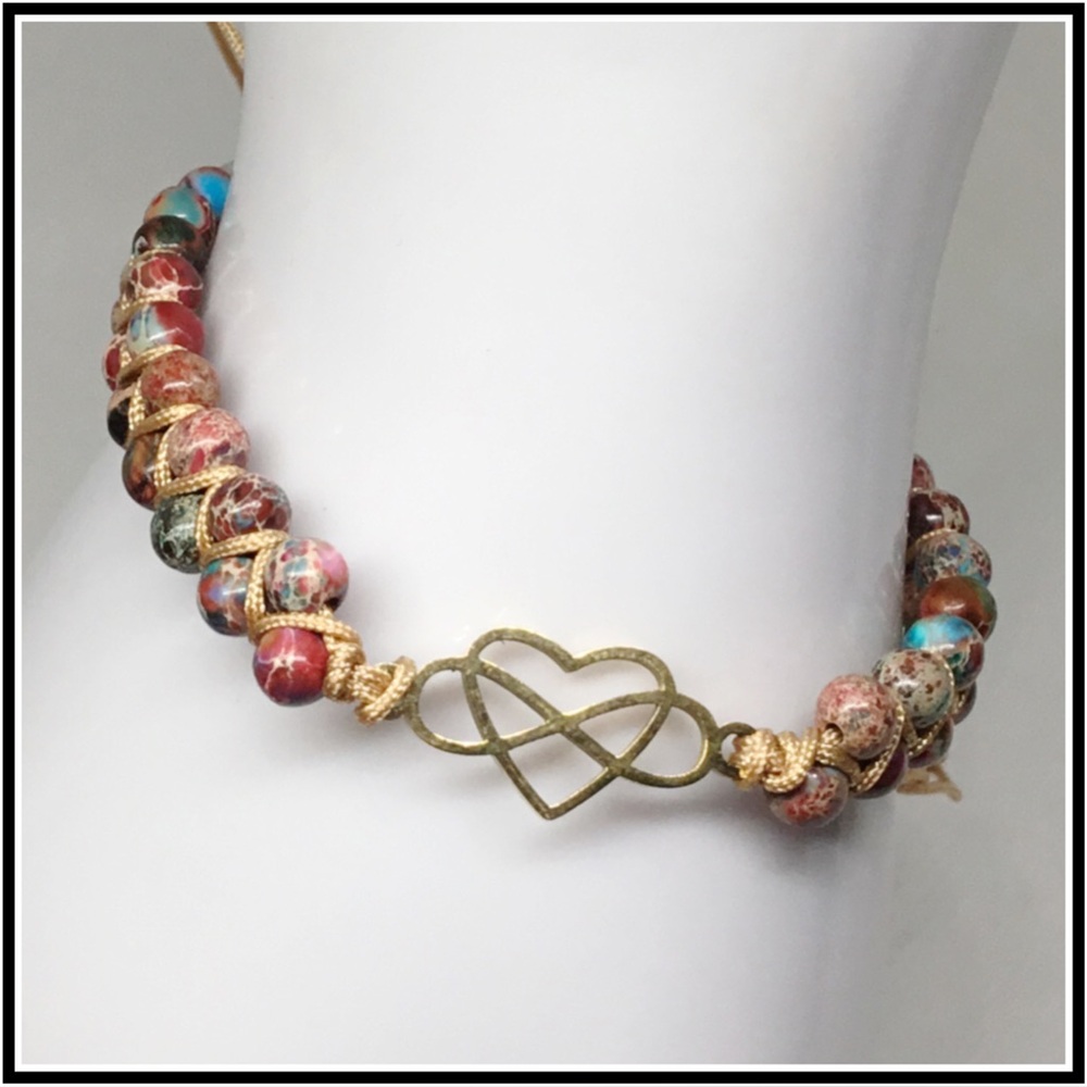 Marbled Double Beaded Adjustable Anklet Bracelet Infinity Love